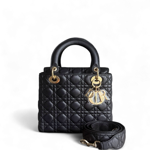 Dior Lady Rabat Medium - Black Cannage Grained Calfskin Gold-tone Hardware