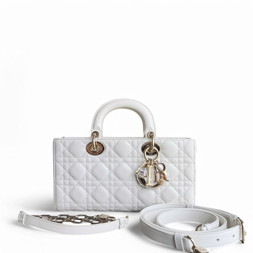 Kovancy D-joy Medium - Cuir d'agneau Cannage Blanc Quincaillerie en or