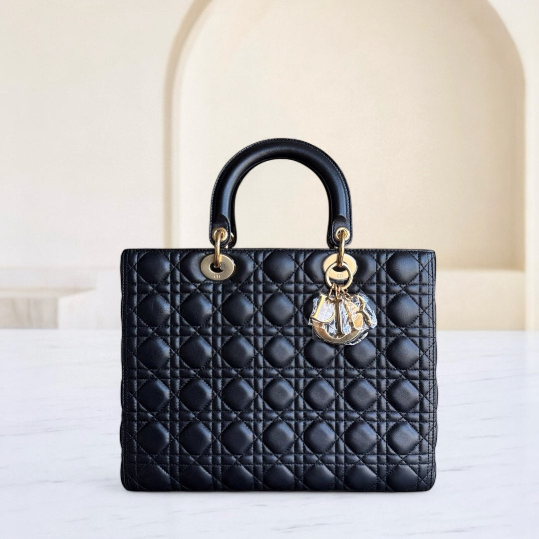 Kovancy Lady Grand - Cuir d'agneau Cannage noir Quincaillerie dorée SANS SANGLE