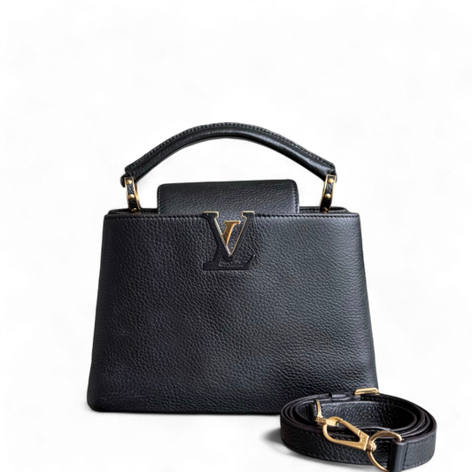 Kovancy Capucines BB - Cuir de veau grainé Taurillon Noir Quincaillerie dorée