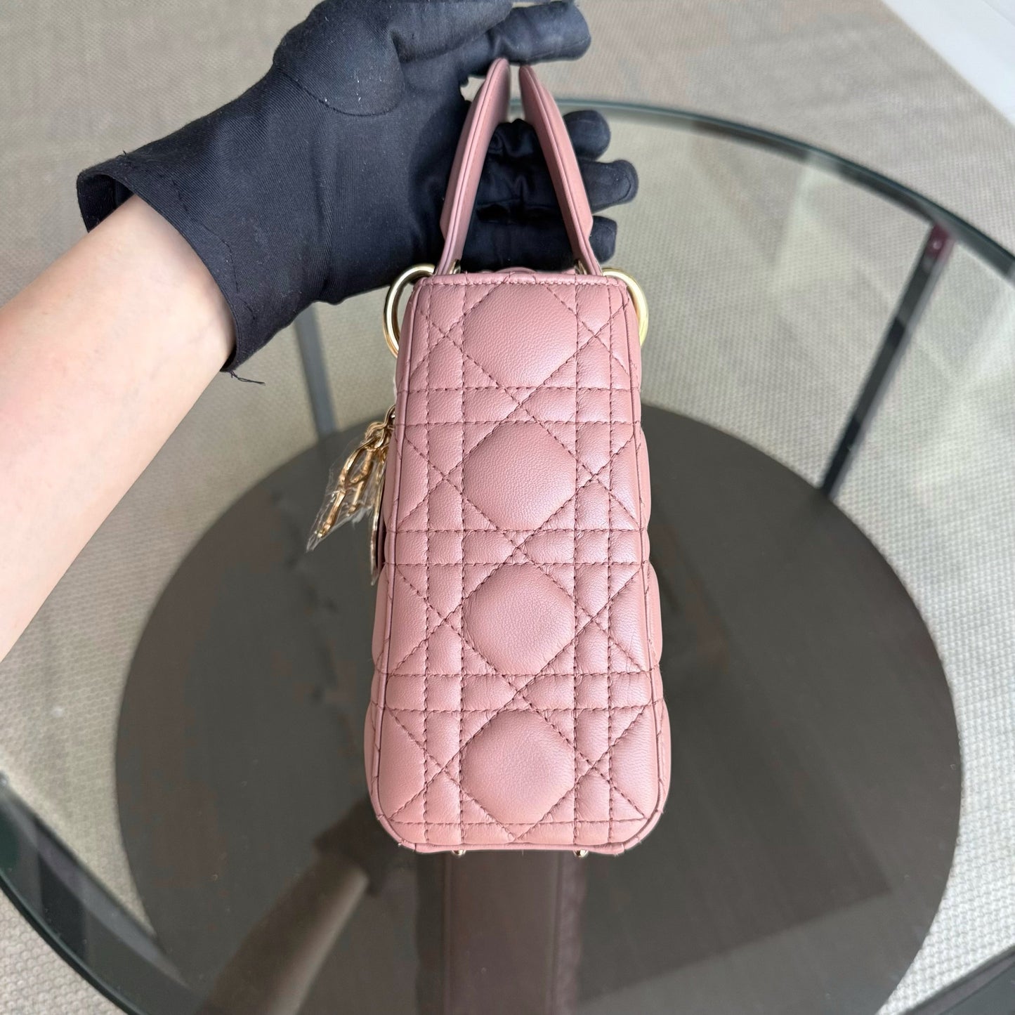 DIOR Lady Small flap bag - Cannage lambskin, blush pink, gold-tone hardware