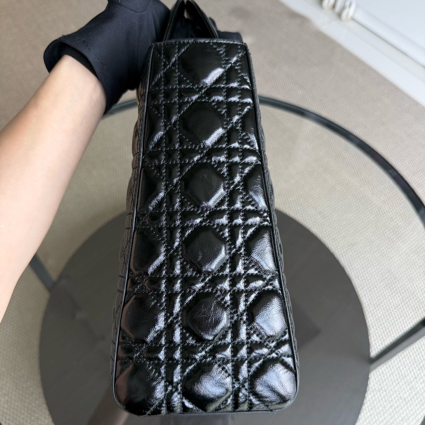 DIO Lady Grand Rabat - Canange Glazed Calfskin, Black and Gold Finishes
