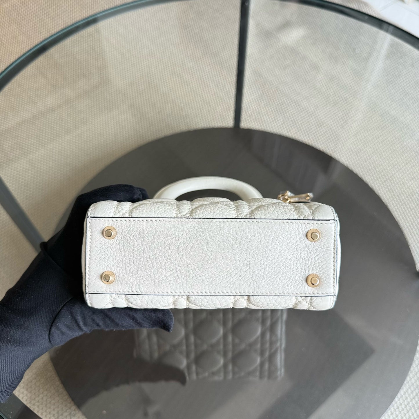DIO Lady Mini - Cannage Grained Calfskin White gold hardware