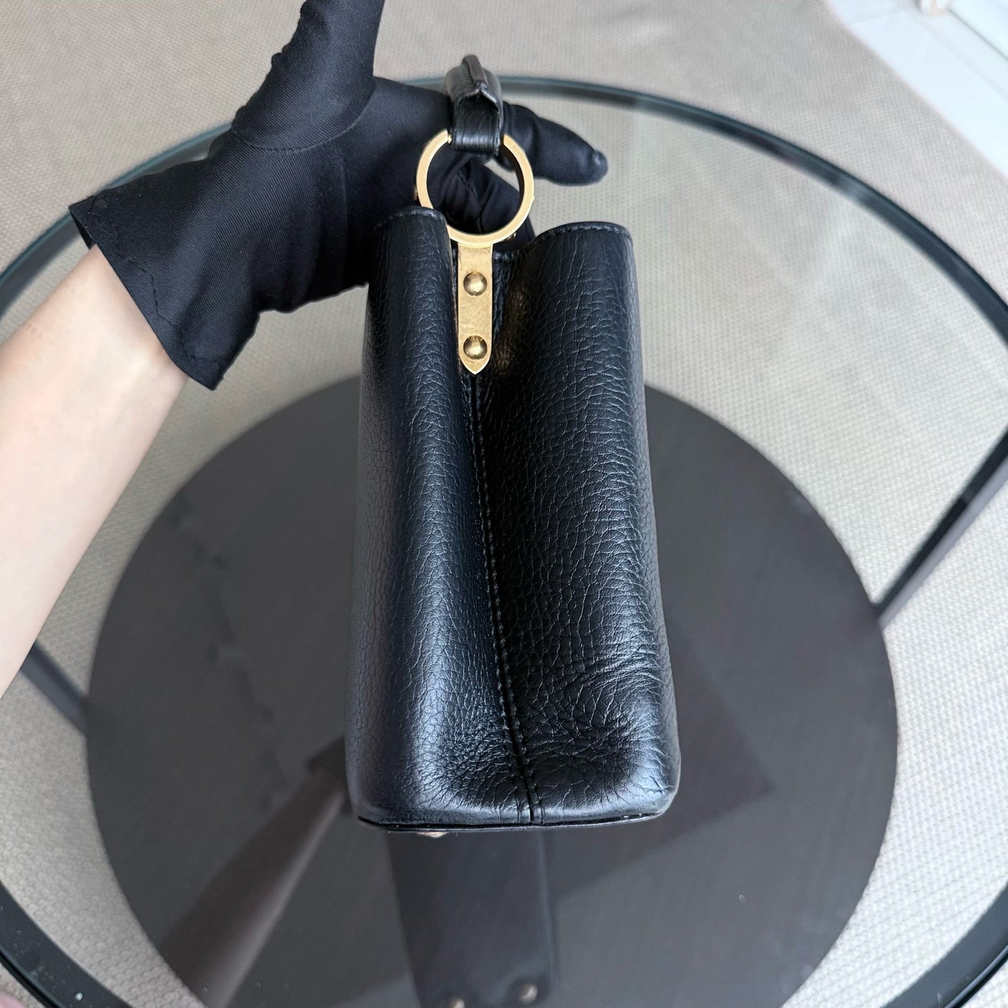 LVT Capucines BB - Black Taurillon Grained Calfskin Gold-tone Hardware