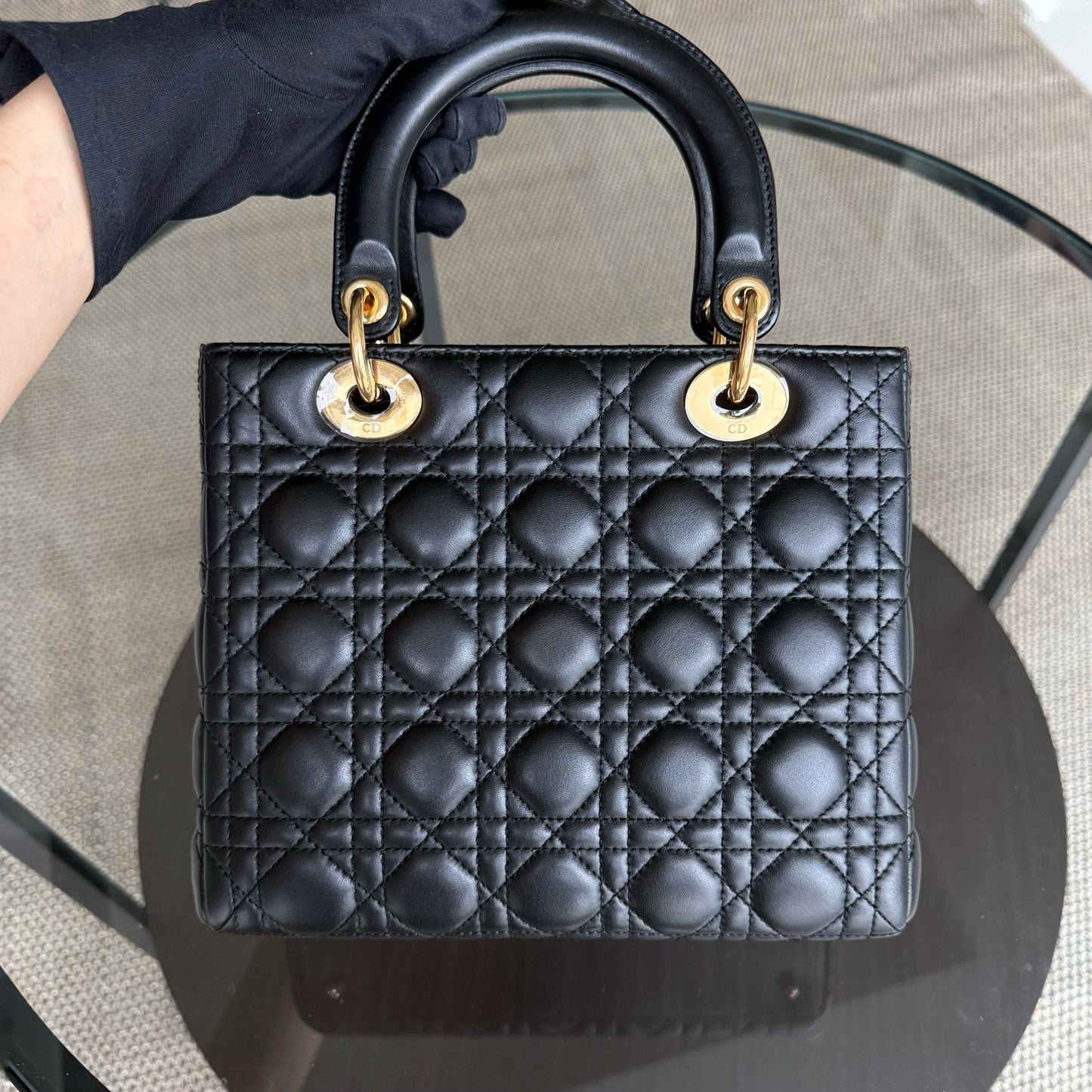 Kovancy Lady Moyen - Cuir d'agneau Canange noir et accessoires dorés