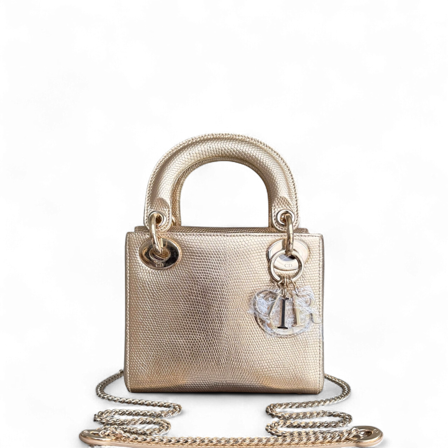 DIO Lady Mini - Metallic Gold Exotic Lizard Leather Chain Strap