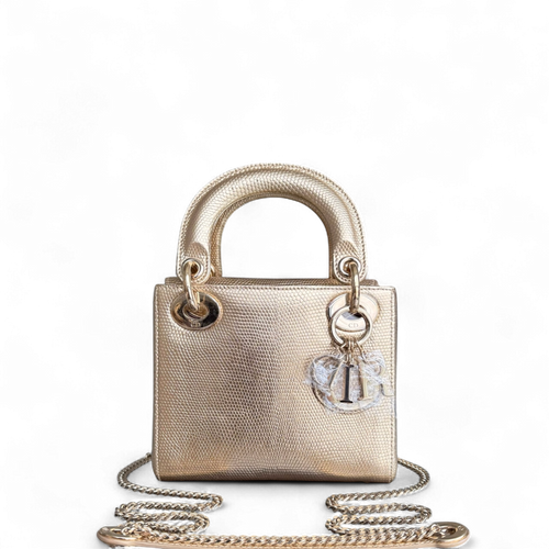 DIO Lady Mini - Metallic Gold Exotic Lizard Leather Chain Strap