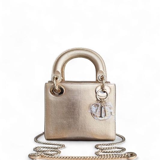 Kovancy Lady Mini - Sangle chaîne en cuir de lézard exotique doré métallisé