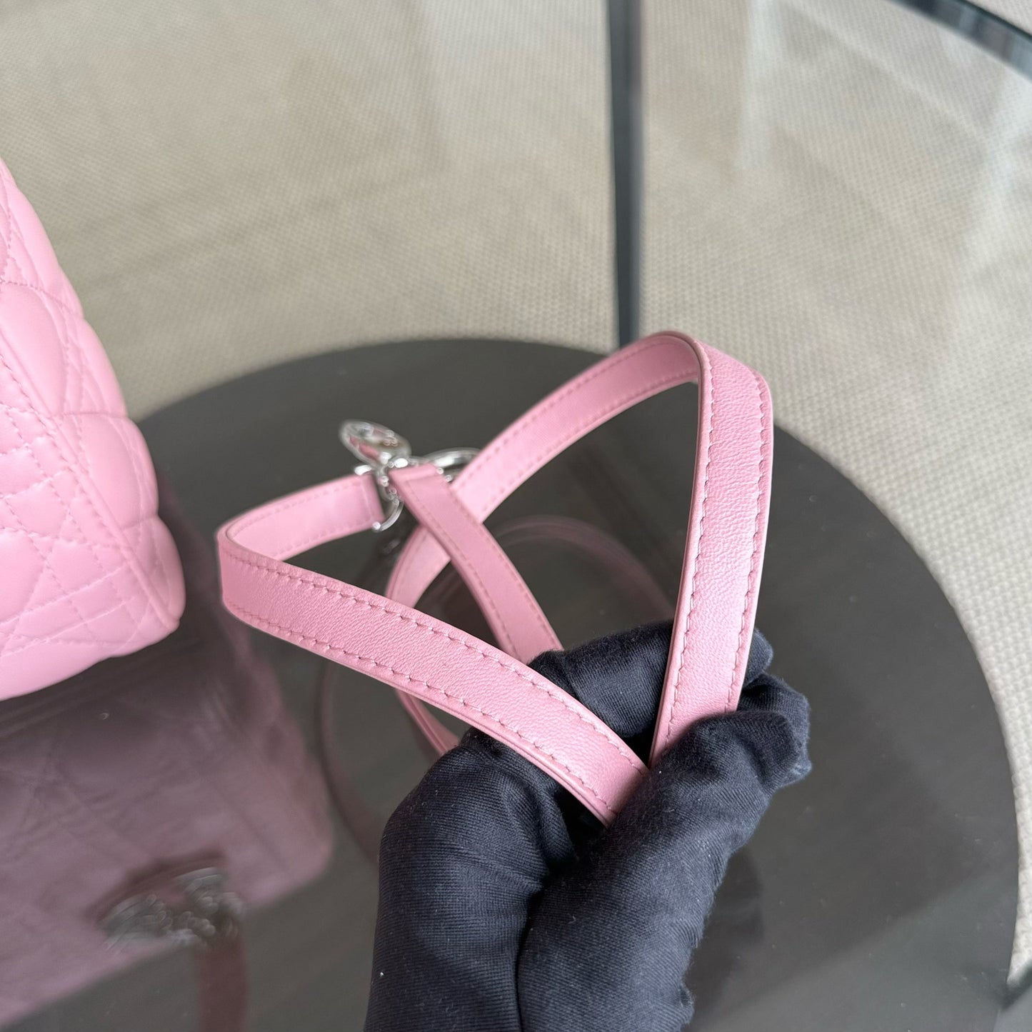 DIO Lady Medium - Pink Cannage lambskin Silver-tone hardware