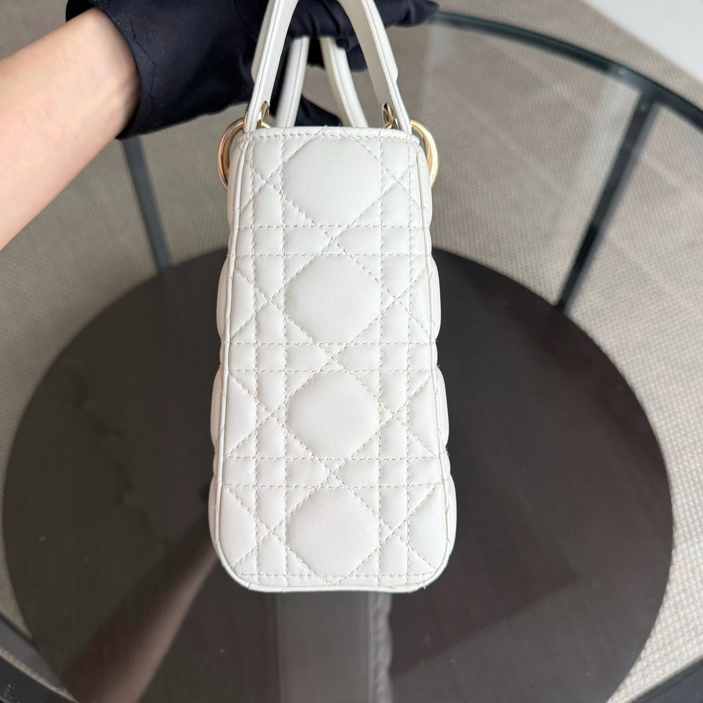 Kovancy MyABC Lady Petit - Cuir d'agneau Cannage blanc, quincaillerie dorée