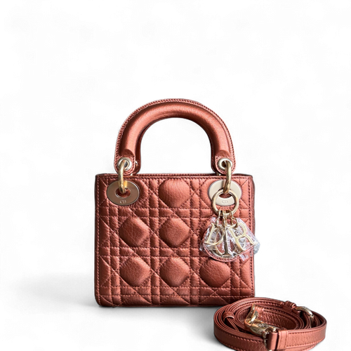 Kovancy Lady Mini - Bandoulière réglable en cuir de veau Cannage marron et matériel doré