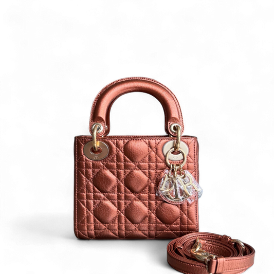 Kovancy Lady Mini - Bandoulière réglable en cuir de veau Cannage marron et matériel doré