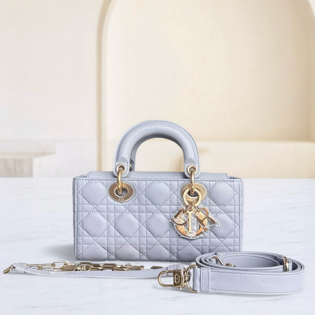 Kovancy Lady D-Joy Small - Cuir d'agneau Cannage gris, quincaillerie dorée