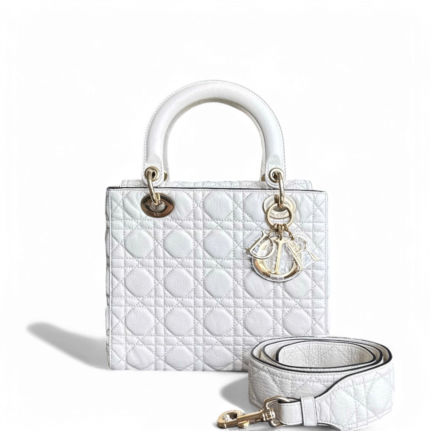 Kovancy Lady Rabat moyen - Cuir de veau Cannage Blanc Quincaillerie en or