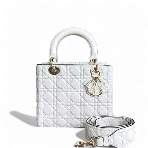 Kovancy Lady Rabat moyen - Cuir de veau Cannage Blanc Quincaillerie en or