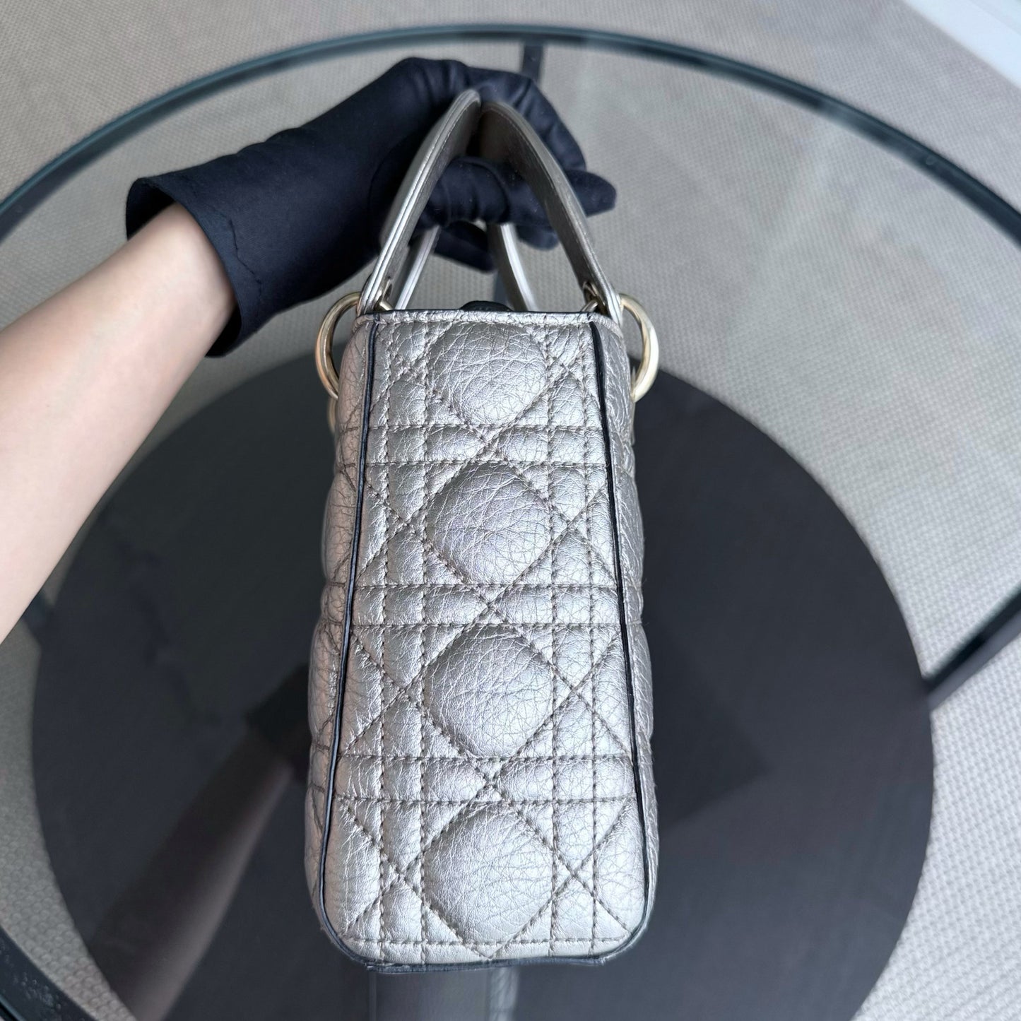 Kovancy Lady Petit - Cuir de veau doré Cannage, accessoires dorés