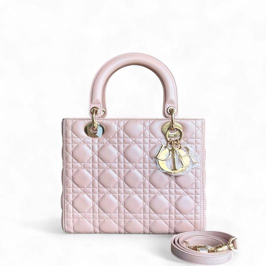 Kovancy Lady Cuir d'agneau Cannage moyen rose clair, accessoires dorés