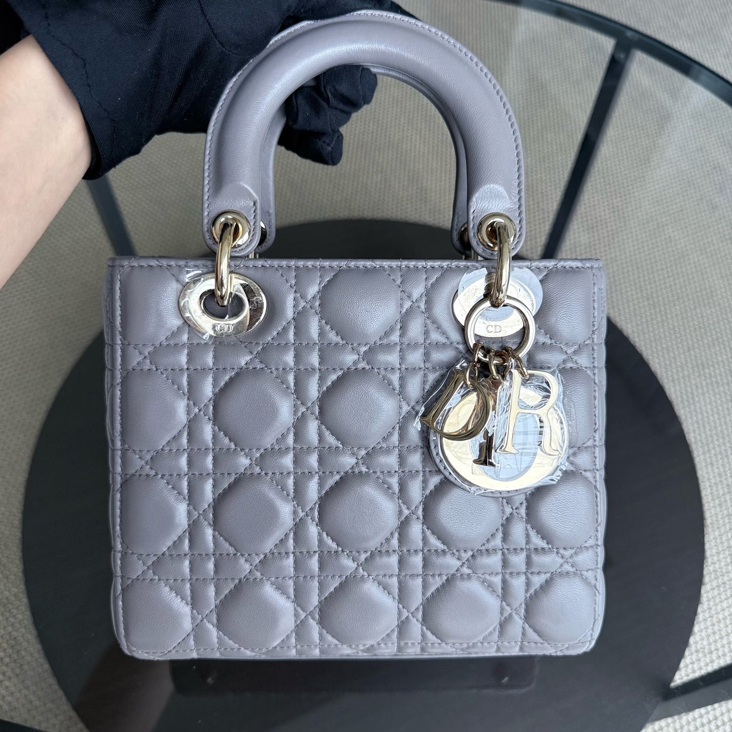 DIO Lady Petit - Gray Cannage Lambskin Gold Hardware