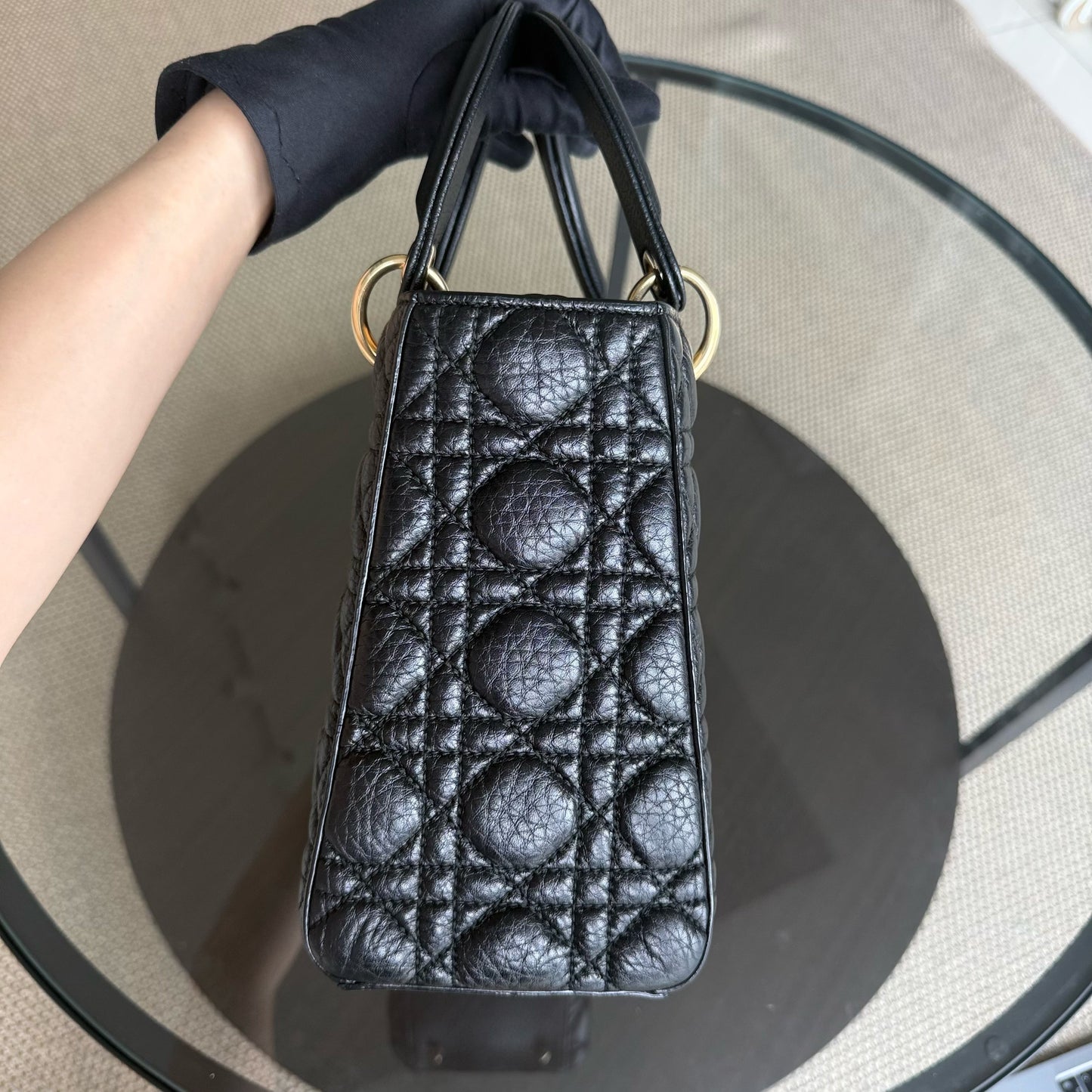 Dior Lady Rabat Medium - Black Cannage Grained Calfskin Gold-tone Hardware