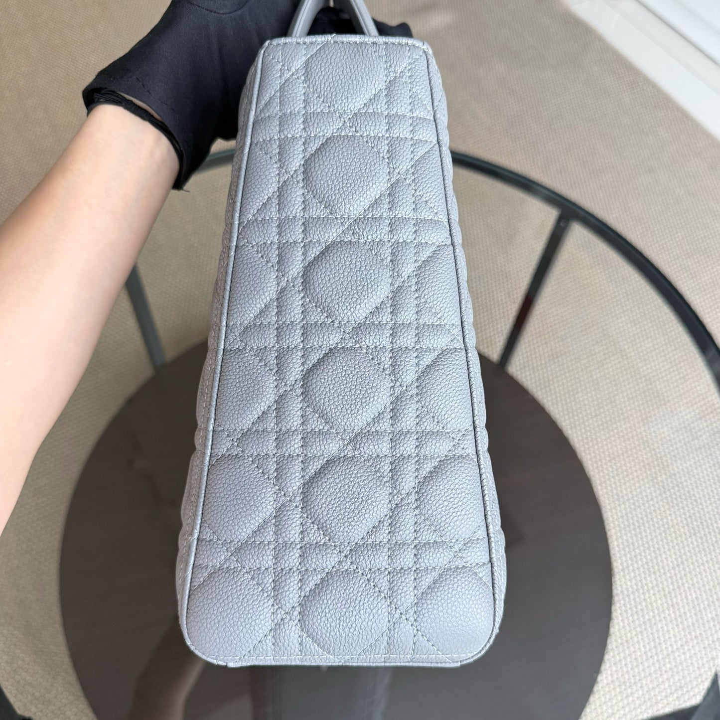 DIO Lady Grand - Gray Caviar Grained Calfskin Cannage Silver-tone hardware