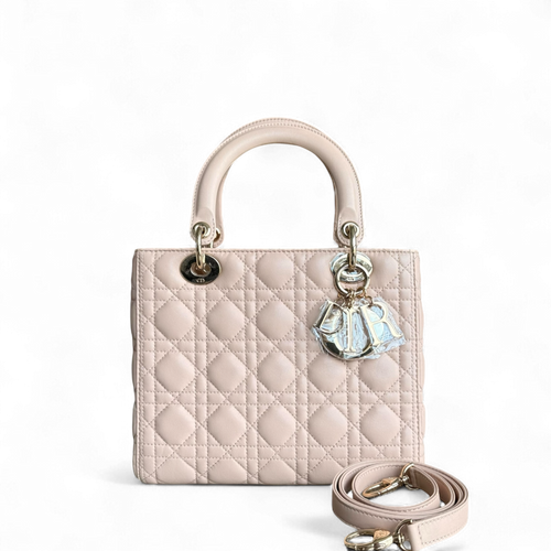 Kovancy Lady Moyen - Cuir d'agneau Cannage beige clair, finitions dorées