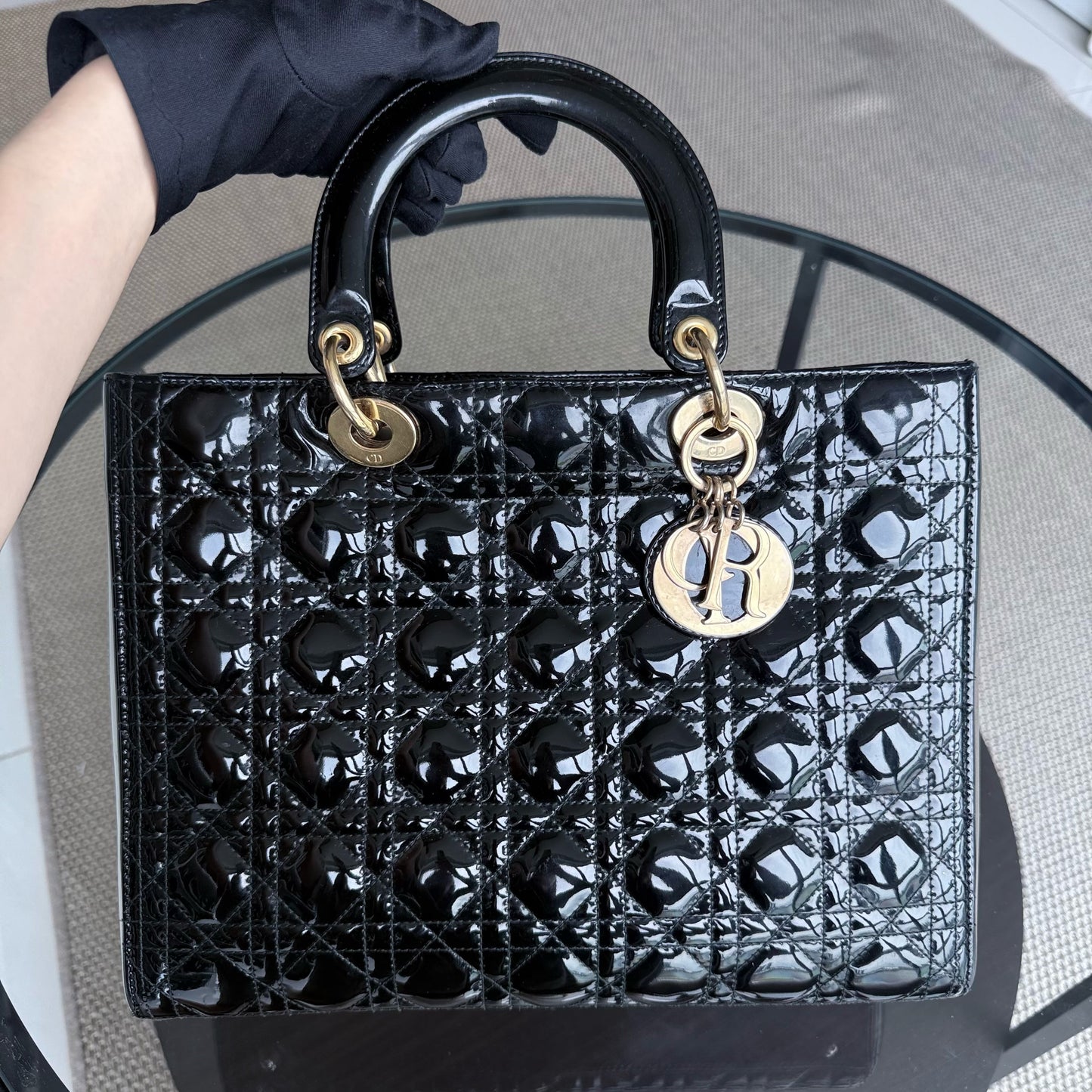 Kovancy Lady Grand - Cuir de veau verni noir Quincaillerie dorée SANS SANGLE