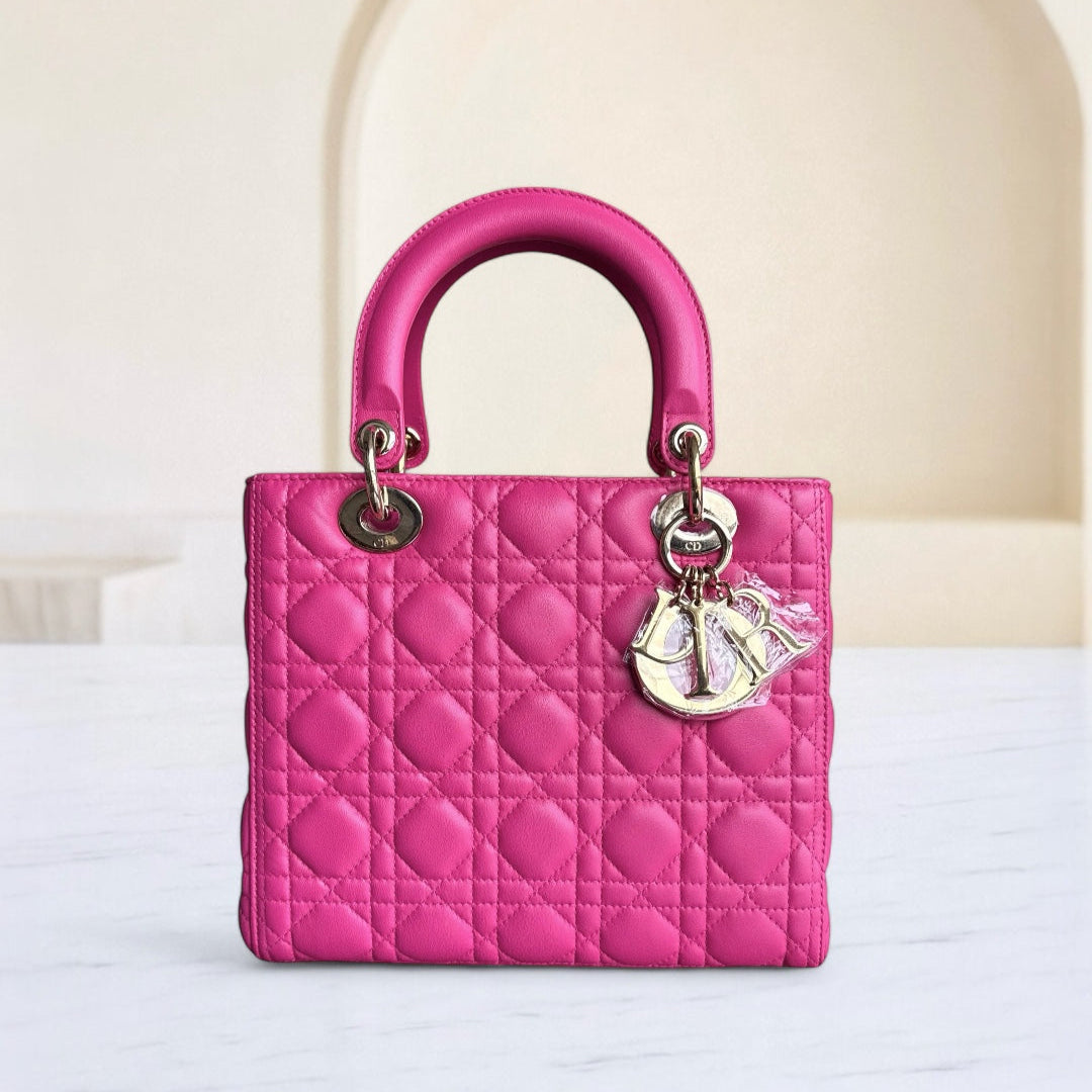 Kovancy Lady Moyen - Cuir d'agneau Cannage Rose Quincaillerie dorée SANS SANGLE