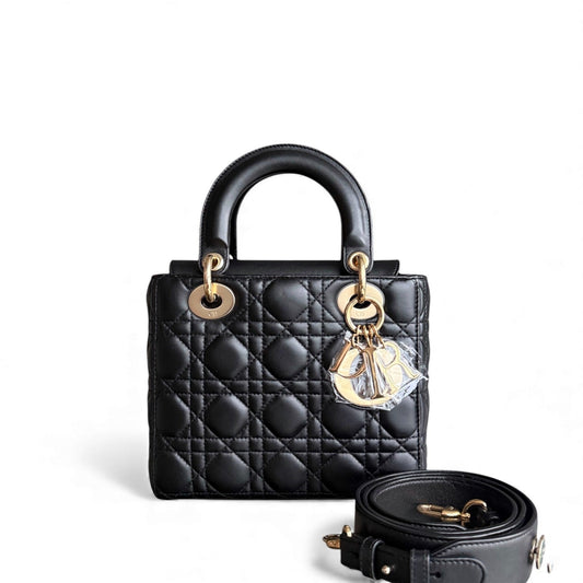 Kovancy Lady Petit modèle - Cuir d'agneau Cannage noir et matériel doré