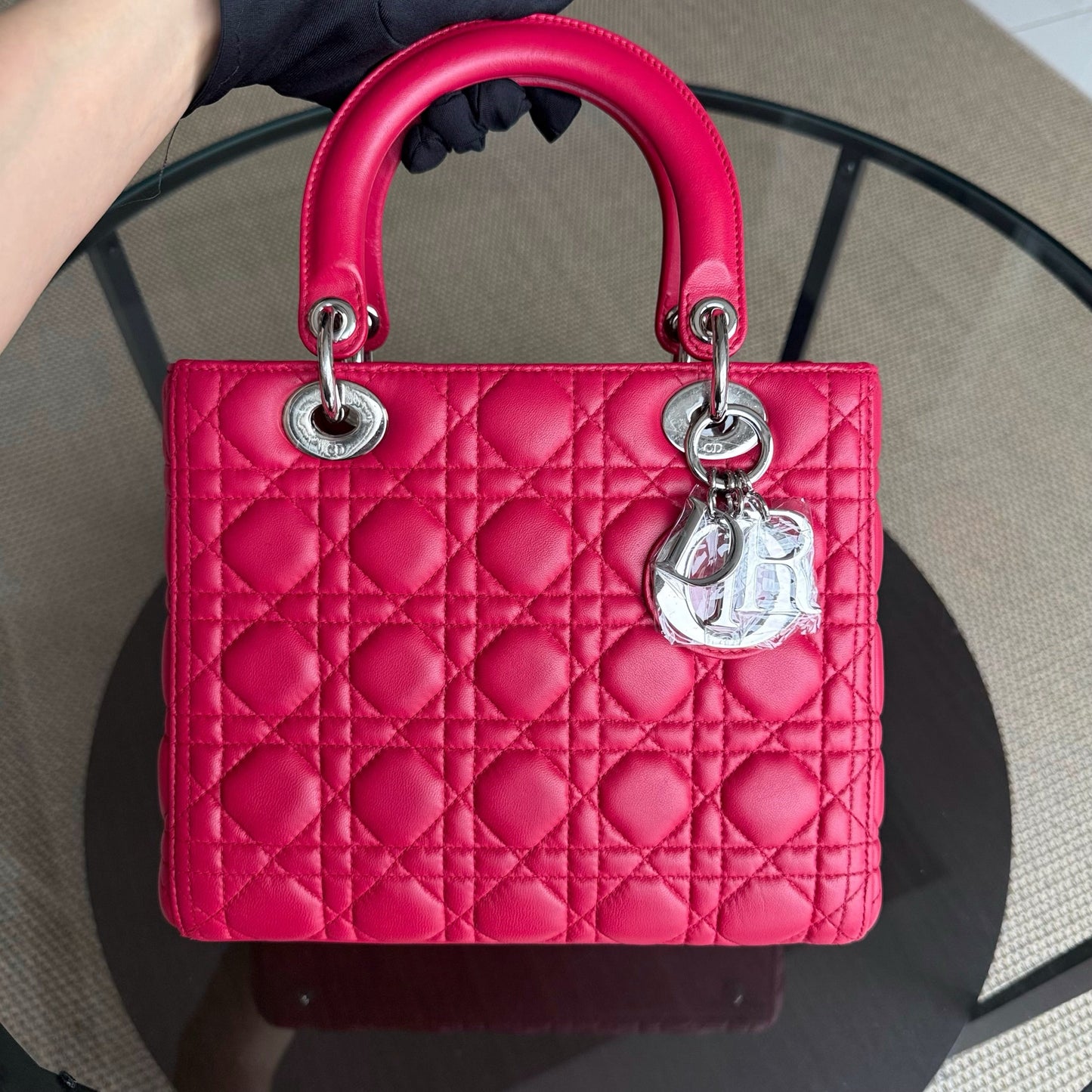 Kovancy Lady Moyen - Cuir d'agneau Cannage rouge et matériel argenté