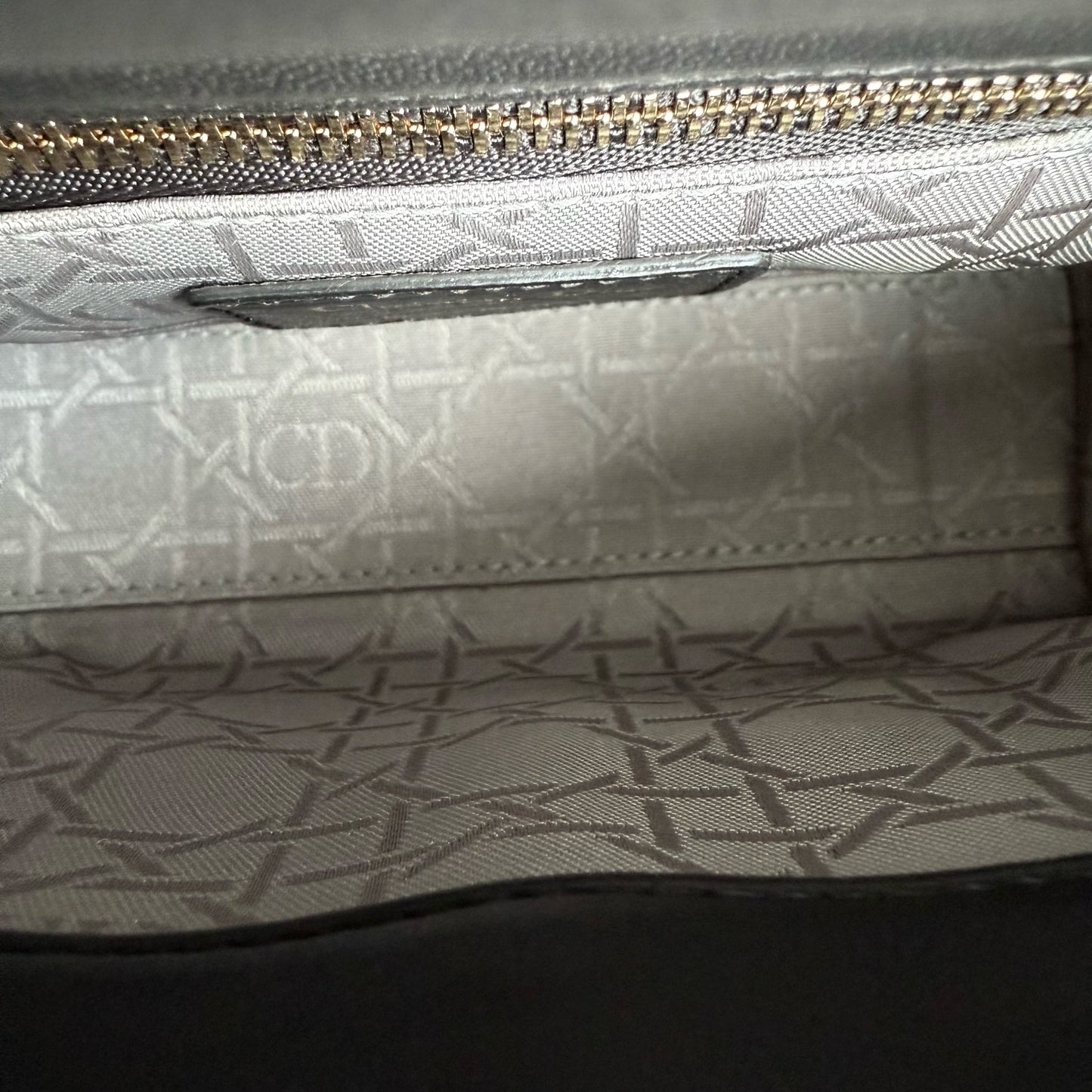 DIO Lady Mini - Dark Grey Cannage Lambskin Chain Strap with Gold Hardware