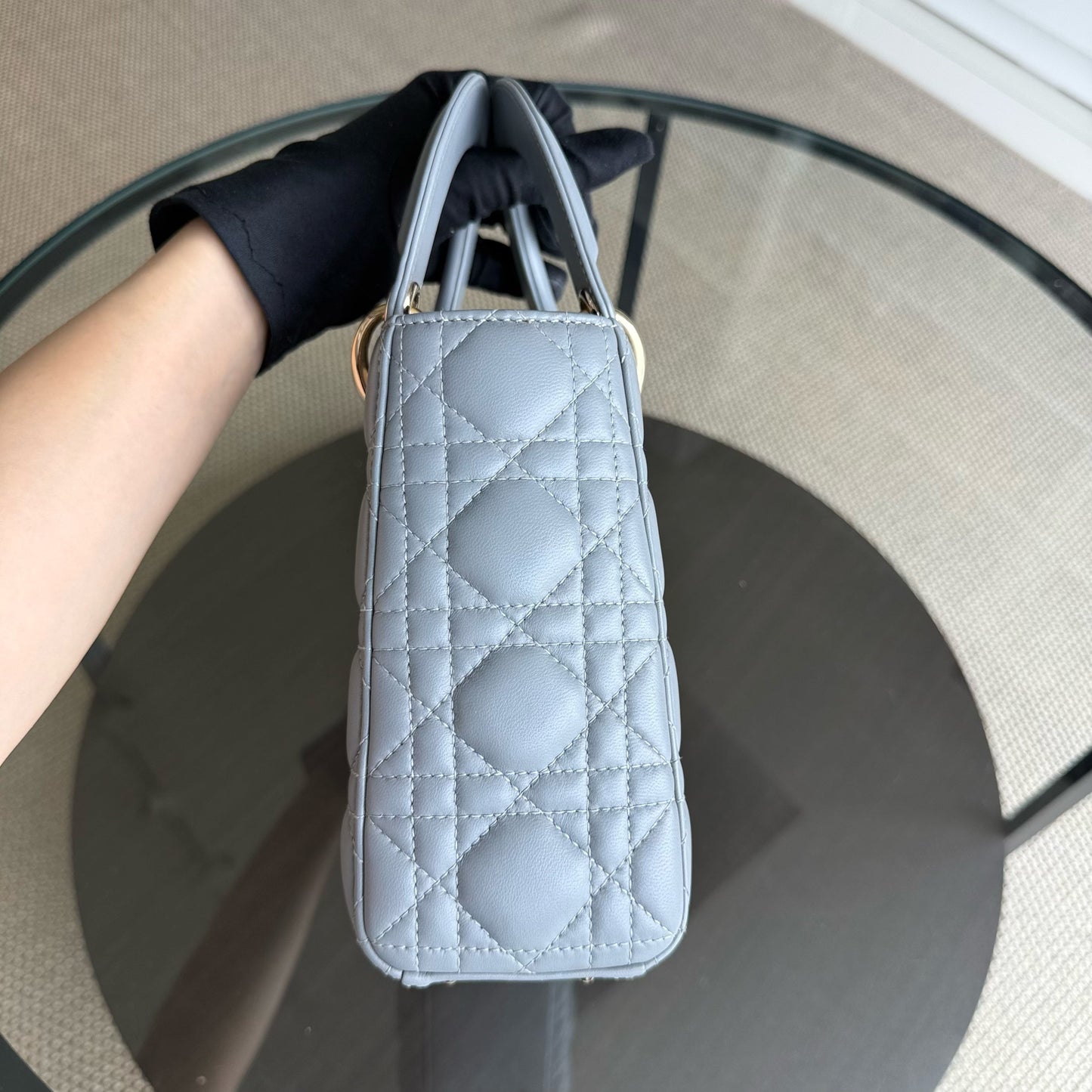 Kovancy Lady Rabat ABC Petit - Cuir d'agneau Cannage Gris Quincaillerie dorée MyABC