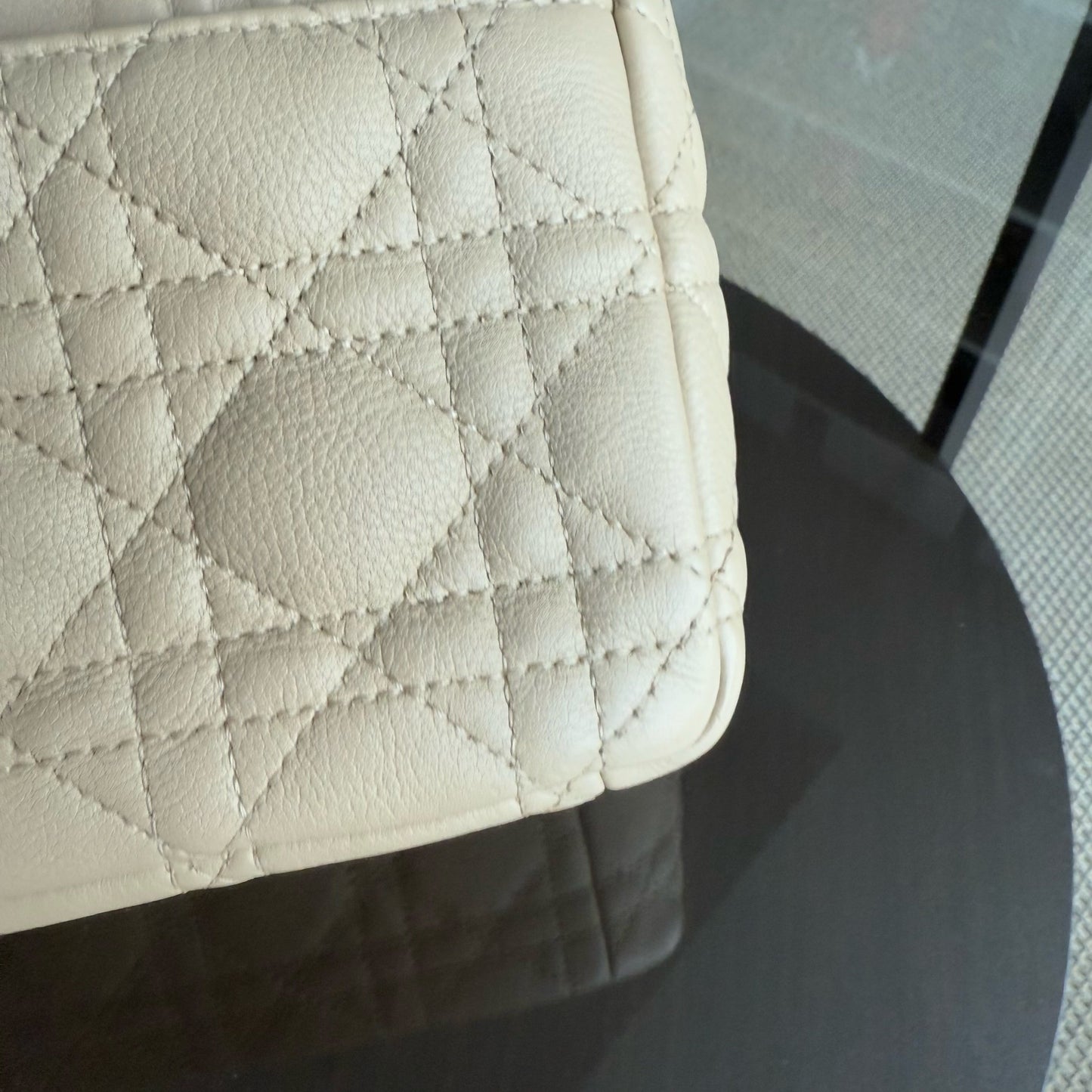 DIO Caro Medium - Beige Cannage Calfskin Gold-tone hardware