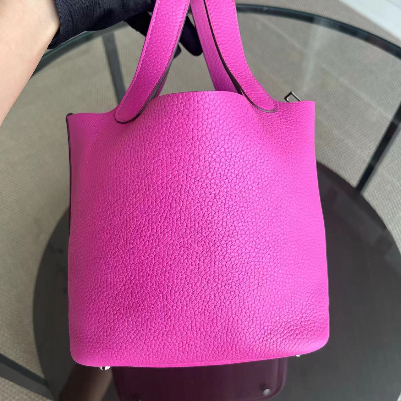 Hermès Picotin 18 Clemence C Stamp Rose Vif Silver Hardware