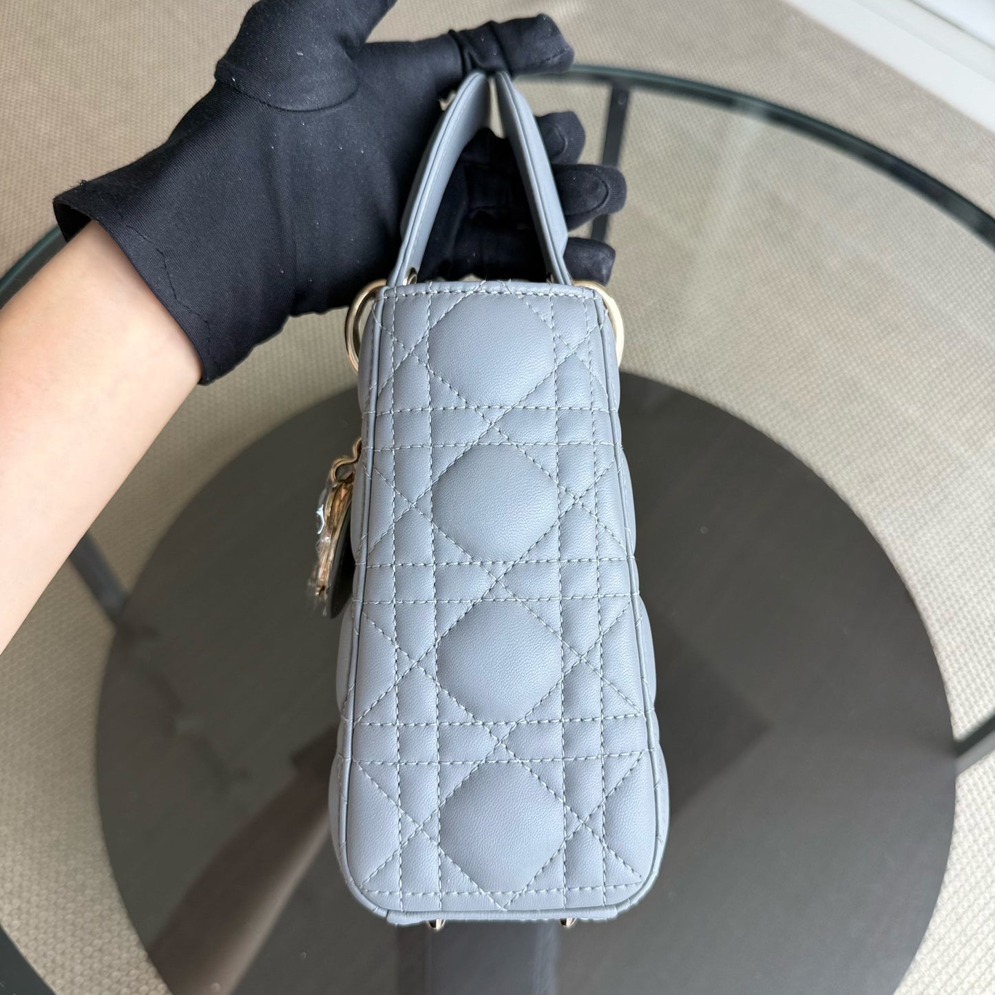 Kovancy Lady Rabat ABC Petit - Cuir d'agneau Cannage Gris Quincaillerie dorée MyABC