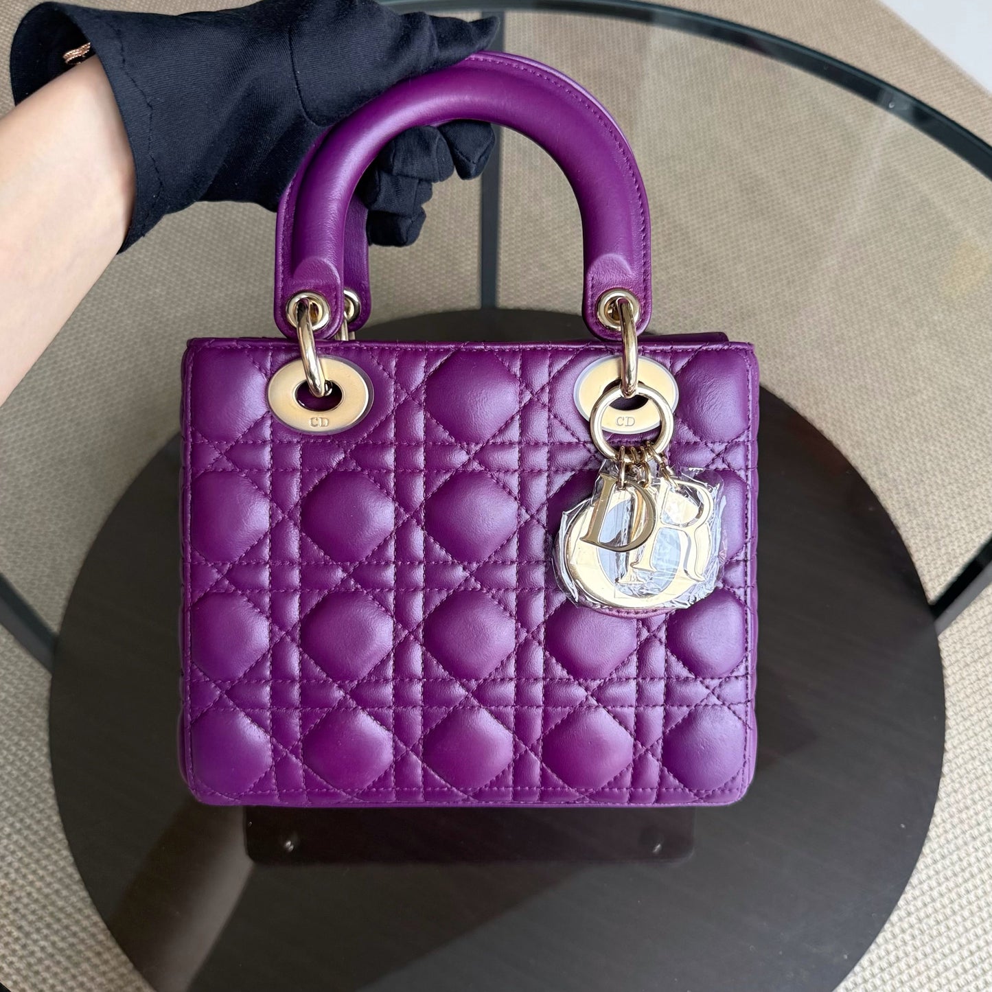 Kovancy Lady Petit ABC - Cuir d'agneau Cannage violet et matériel doré MyABC