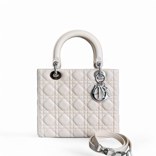 Kovancy Lady Moyen - Quincaillerie Cannage Lambskin Nude Argent