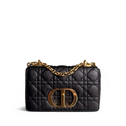 Kovancy Caro Small - Cuir de veau grainé Cannage Noir Quincaillerie dorée