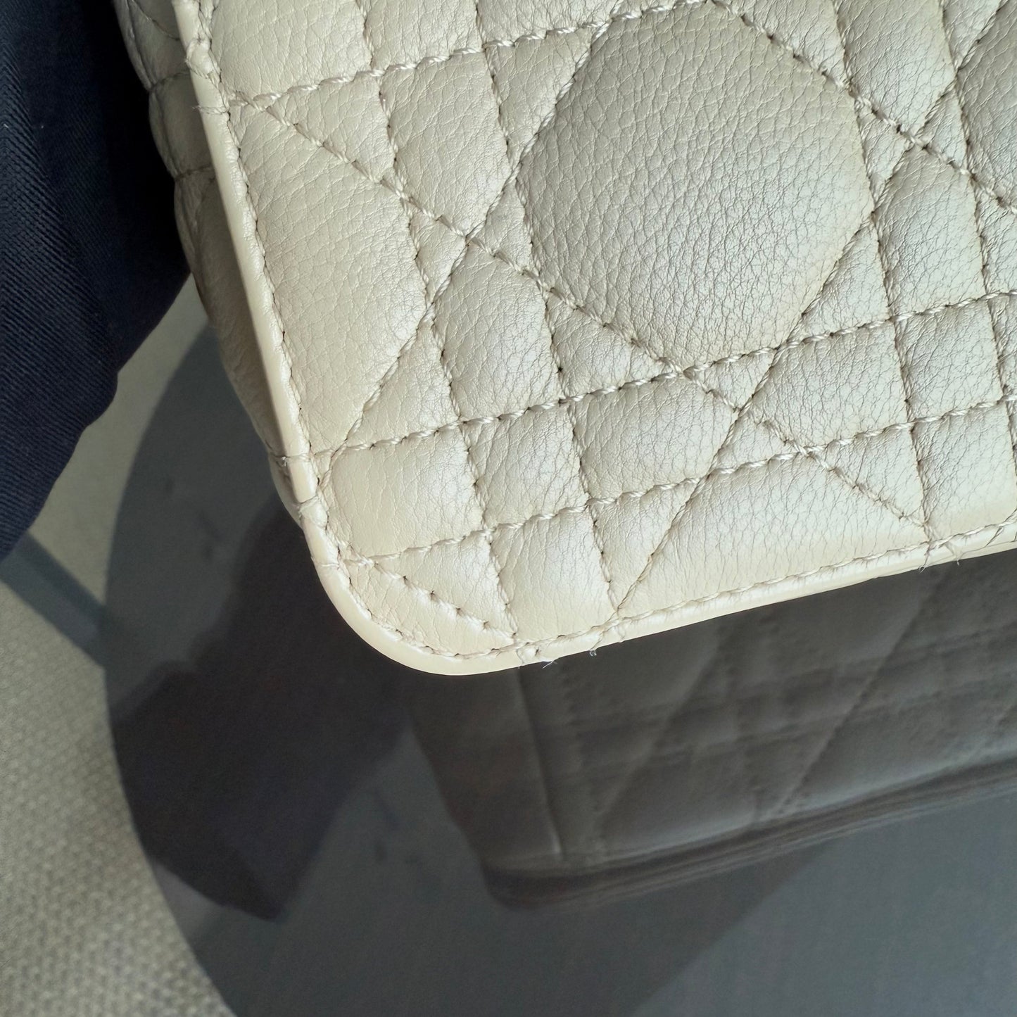 DIO Caro Medium - Beige Cannage Calfskin Gold-tone hardware