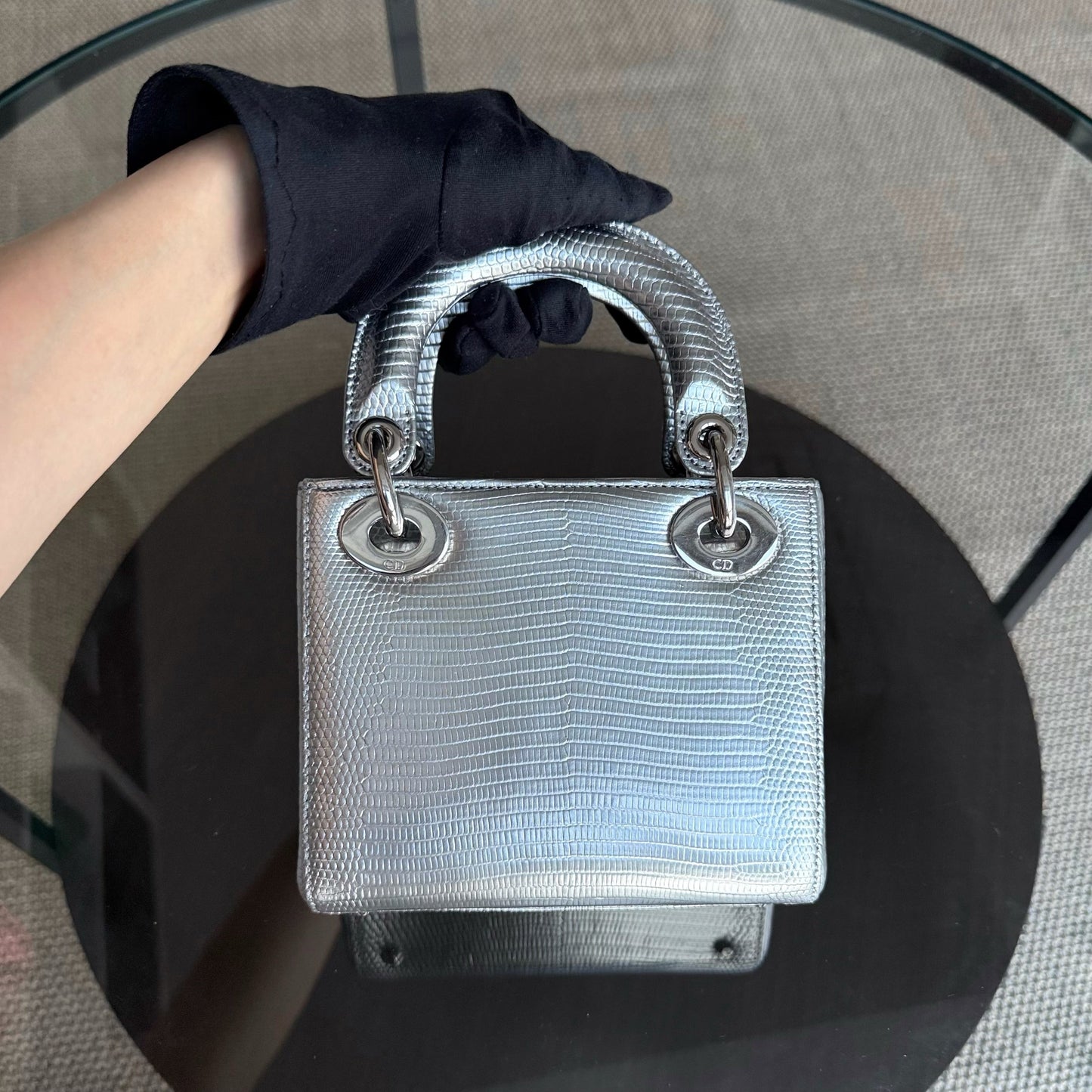 Kovancy Lady Mini - Gris lézard exotique, finitions argentées