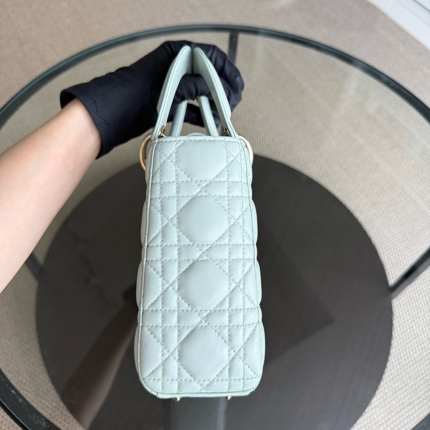 Kovancy Lady Petit - Cuir d'agneau Cannage vert menthe clair, accessoires dorés