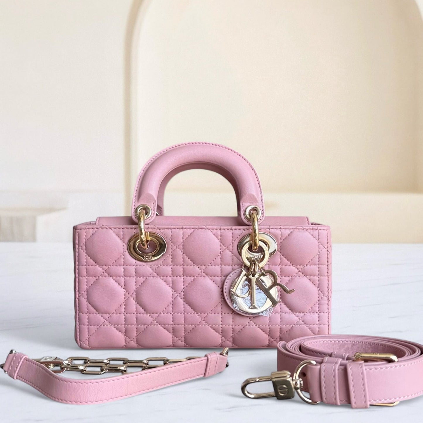 DIO Lady Petit D-Joy flap bag - Pink Cannage lambskin and gold-tone hardware