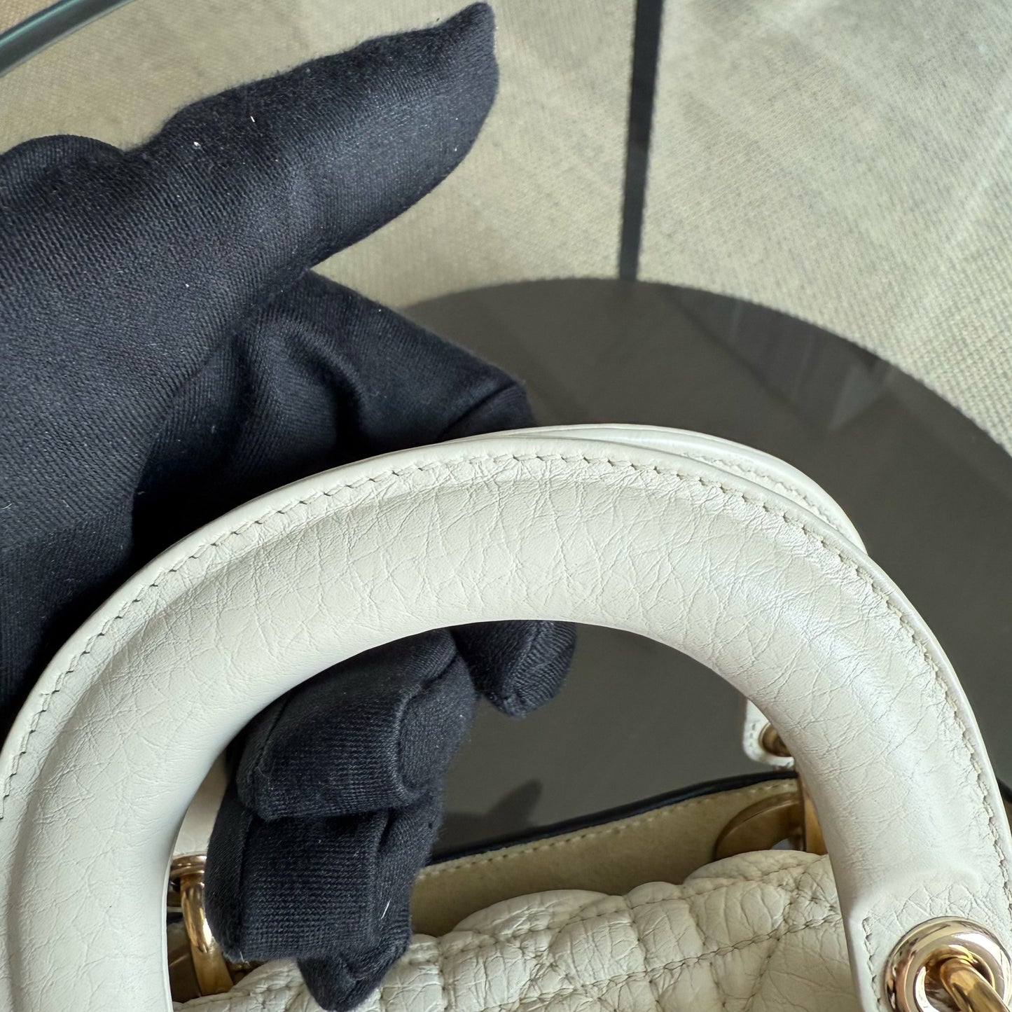 DIO Lady Mini - Cannage Grained Calfskin White gold hardware