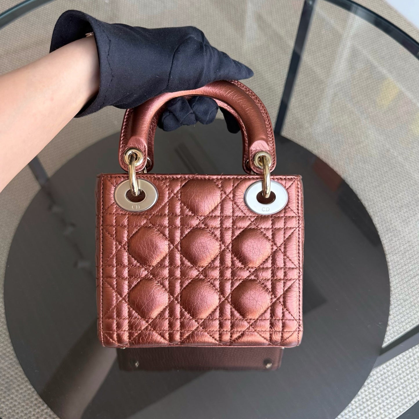 Kovancy Lady Mini - Bandoulière réglable en cuir de veau Cannage marron et matériel doré