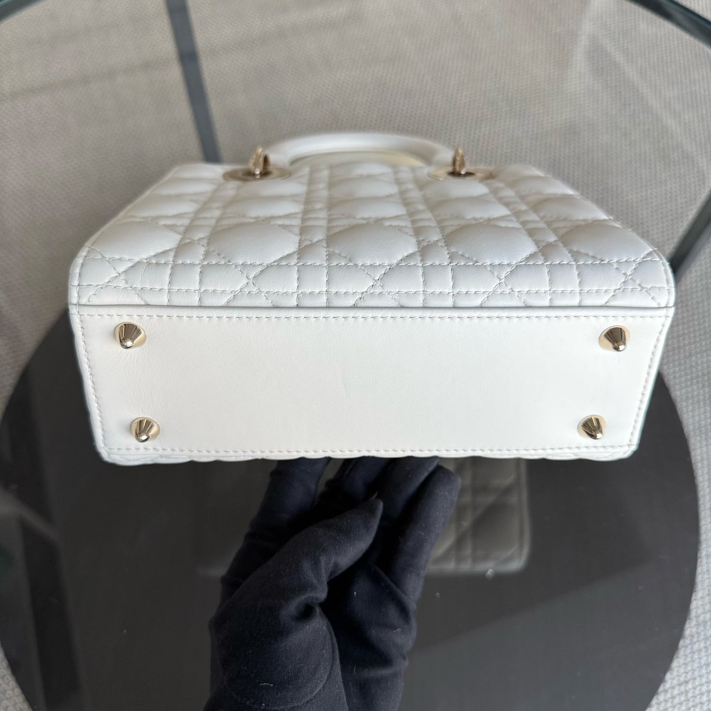 Kovancy Lady Petit - Cuir d'agneau Cannage blanc, quincaillerie dorée