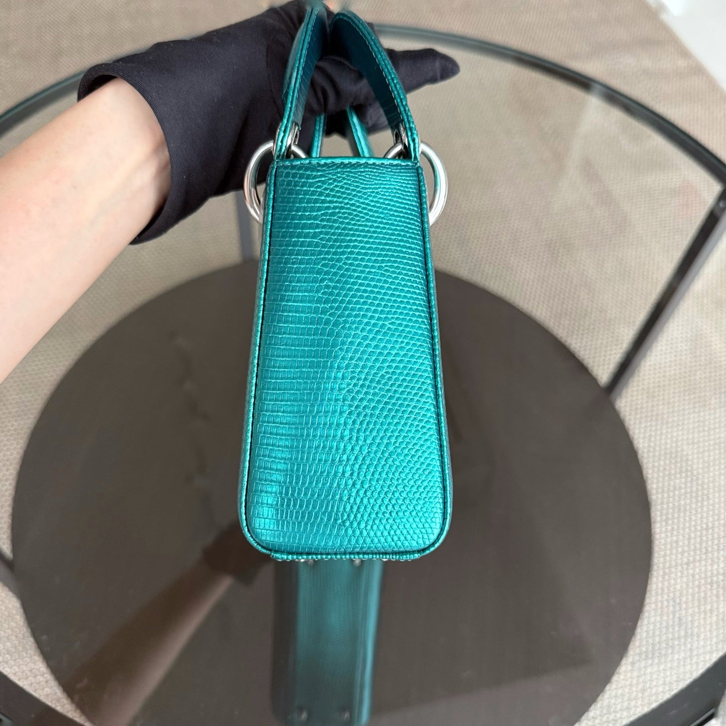 Kovancy Lady Mini - Couleur vert lézard exotique, finitions argentées