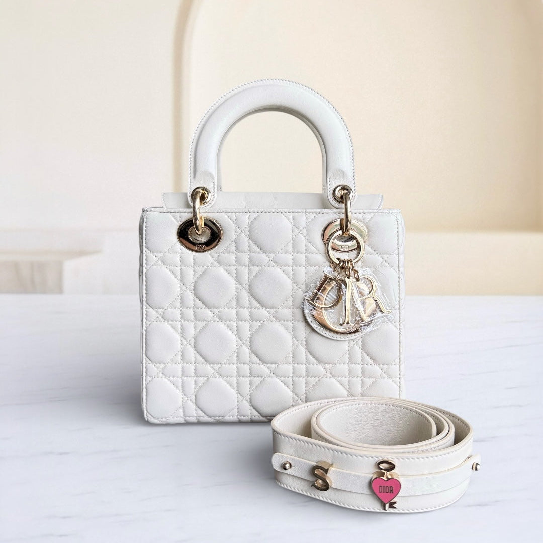 Kovancy MyABC Lady Petit - Cuir d'agneau Cannage blanc, quincaillerie dorée