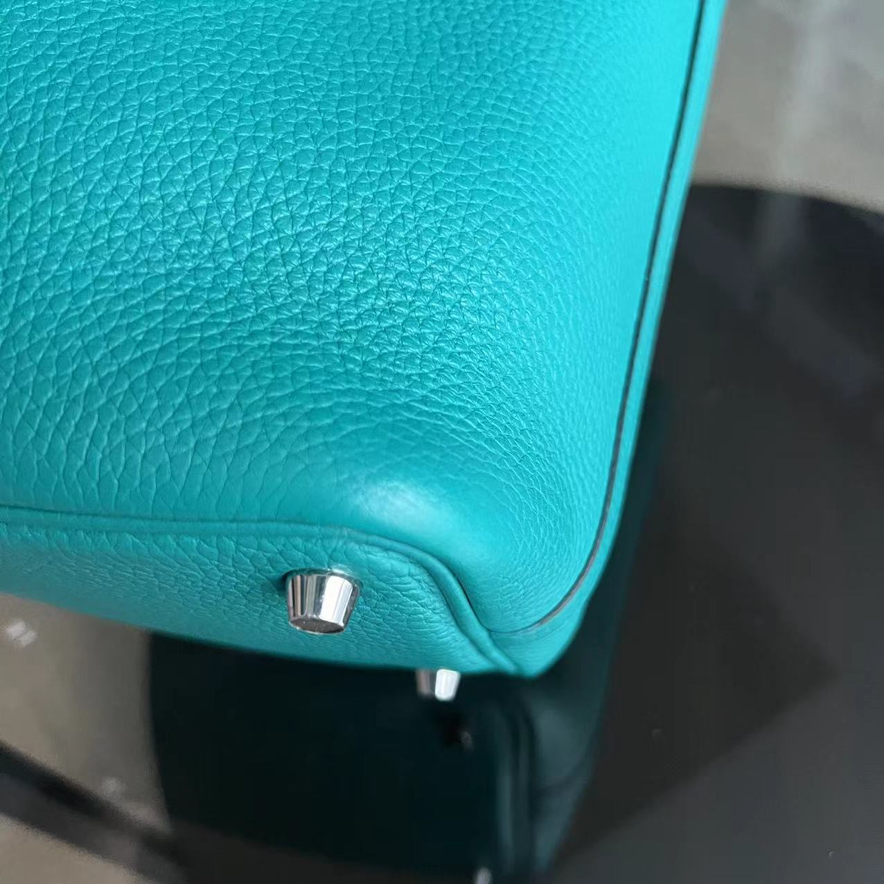 HMS Picotin 18 - X Stamp Vert Jade Taurillon Clémence TC Cyan Padlock Silver Hardware