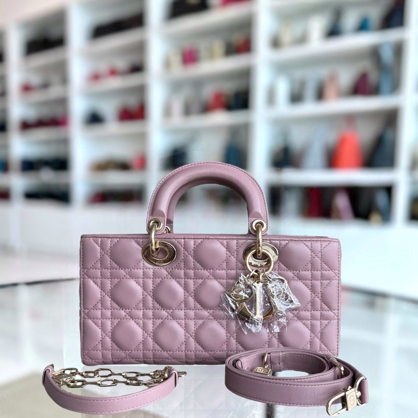 Kovancy D-Joy Medium - Cuir d'agneau Cannage Accastillage or rose