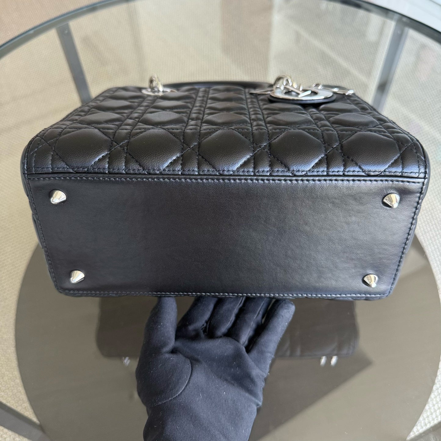 Kovancy Lady Moyen - Cuir d'agneau Cannage noir et matériel argenté