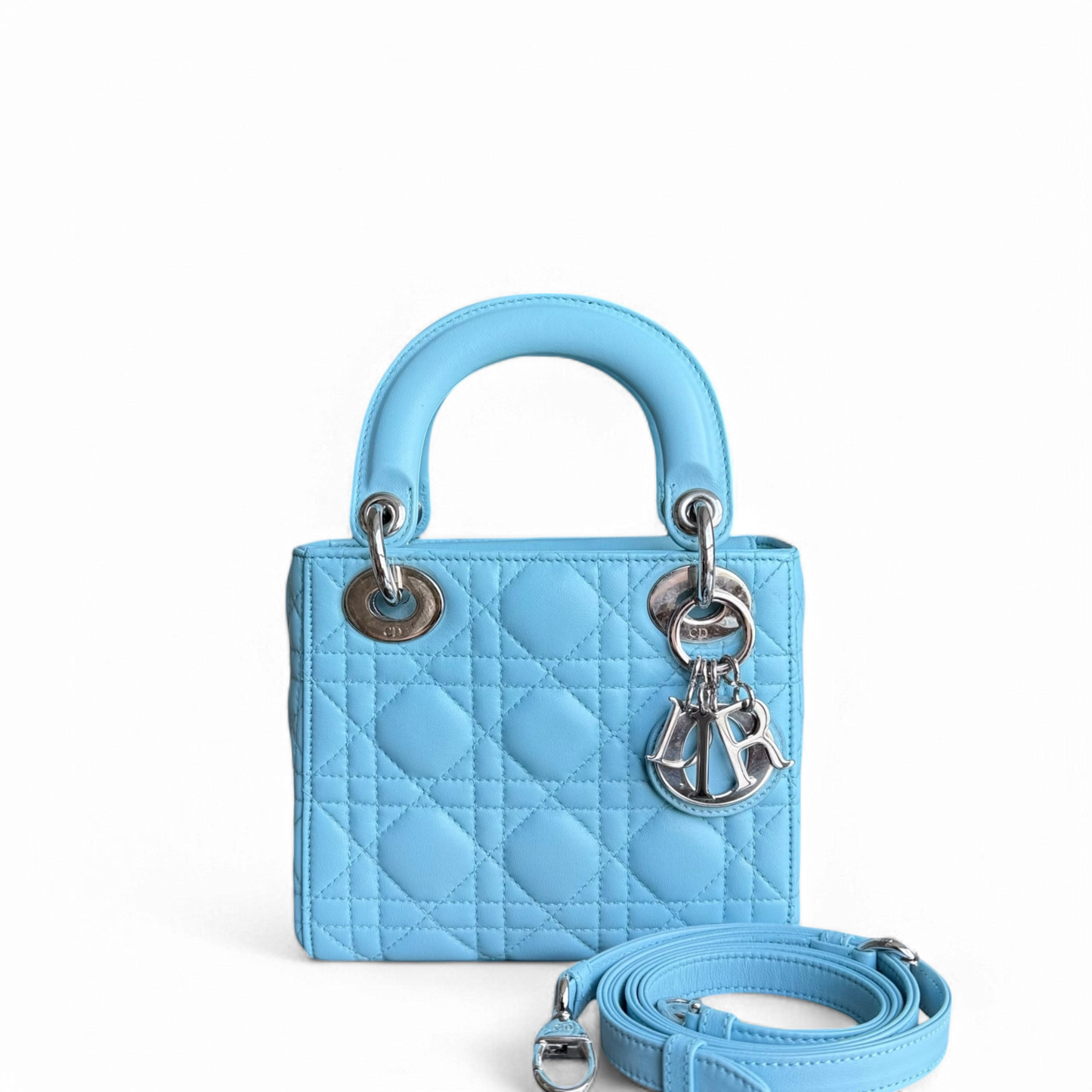 Kovancy Lady Mini - Cannage Agneau Bleu Clair Quincaillerie Argentée Bandoulière Réglable